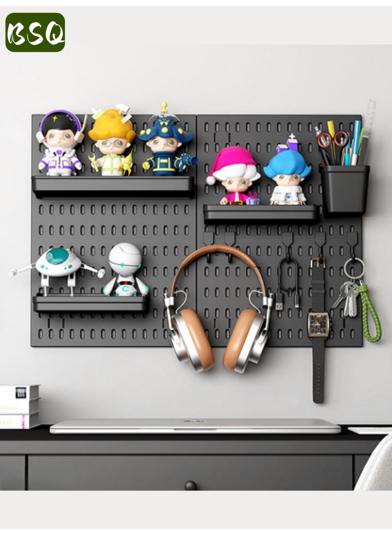 BSQ Pegboard Storage Set | Pegboard Wall Storage Set | Wall Shelf | 2-Piece Modular Hanging Storage Rack | DIY Hanging Pegboard Decoration | No Drilling Required for Installation | Suitable for Kitchens, Bedrooms, Living Rooms, and Offices | Black - Image 4