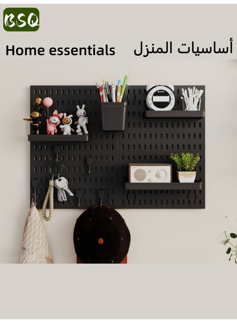 BSQ Pegboard Storage Set | Pegboard Wall Storage Set | Wall Shelf | 2-Piece Modular Hanging Storage Rack | DIY Hanging Pegboard Decoration | No Drilling Required for Installation | Suitable for Kitchens, Bedrooms, Living Rooms, and Offices | Black - Image 2