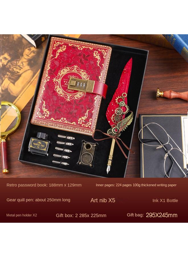 Bluejw Retro European-style Password Notebook Gift Box Hand Account Suit With Lock Hand Account Book For Boys And Girls Cute Cartoon Girls - Image 1