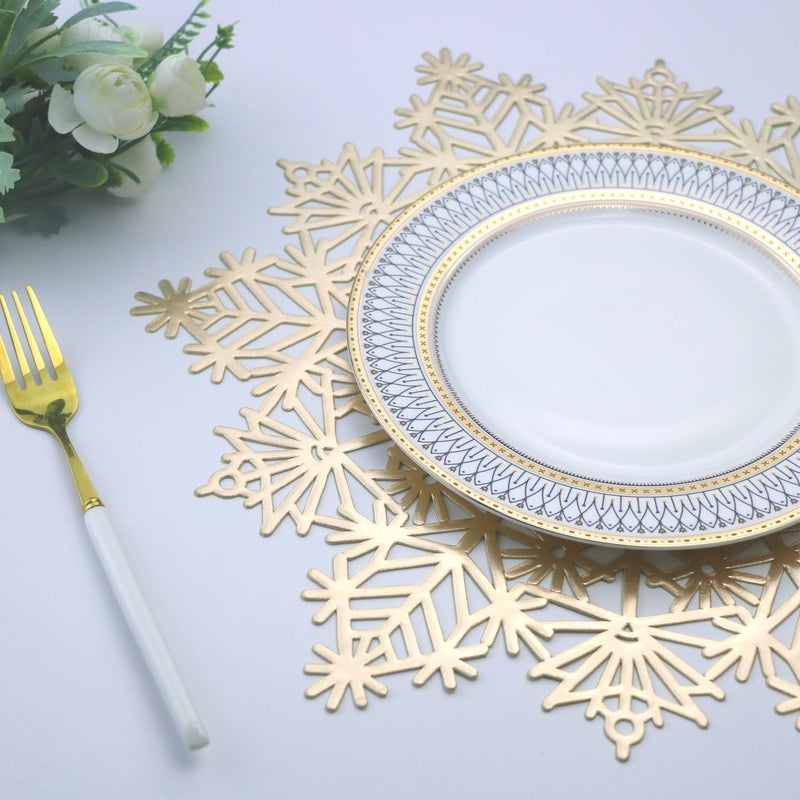 FemGe مفرش طاولة عيد الميلاد الذهبي مجموعة من 4 لمناسبات العشاء زينة طاولة مفرش طاولة قابل للمسح مفرش طاولة على شكل ثلج لمطبخ طاولة بلاستيك ناعم PVC مفرش طاولة مقاوم للحرارة غير قابل للانزلاق قابل للغسل مفرش طاولة 15 - Image 3