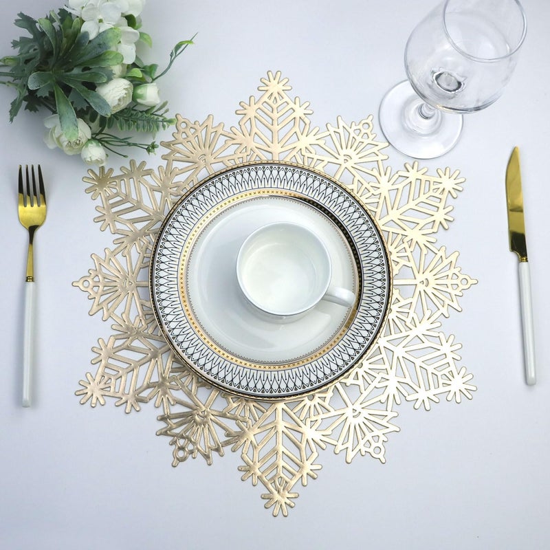 FemGe مفرش طاولة عيد الميلاد الذهبي مجموعة من 4 لمناسبات العشاء زينة طاولة مفرش طاولة قابل للمسح مفرش طاولة على شكل ثلج لمطبخ طاولة بلاستيك ناعم PVC مفرش طاولة مقاوم للحرارة غير قابل للانزلاق قابل للغسل مفرش طاولة 15 - Image 2