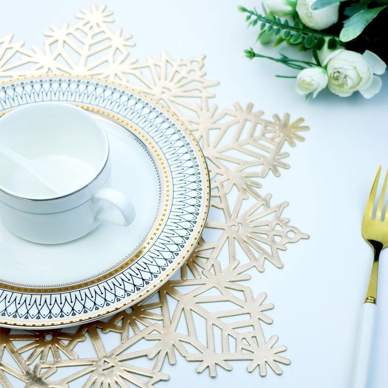 FemGe مفرش طاولة عيد الميلاد الذهبي مجموعة من 4 لمناسبات العشاء زينة طاولة مفرش طاولة قابل للمسح مفرش طاولة على شكل ثلج لمطبخ طاولة بلاستيك ناعم PVC مفرش طاولة مقاوم للحرارة غير قابل للانزلاق قابل للغسل مفرش طاولة 15 - Image 5