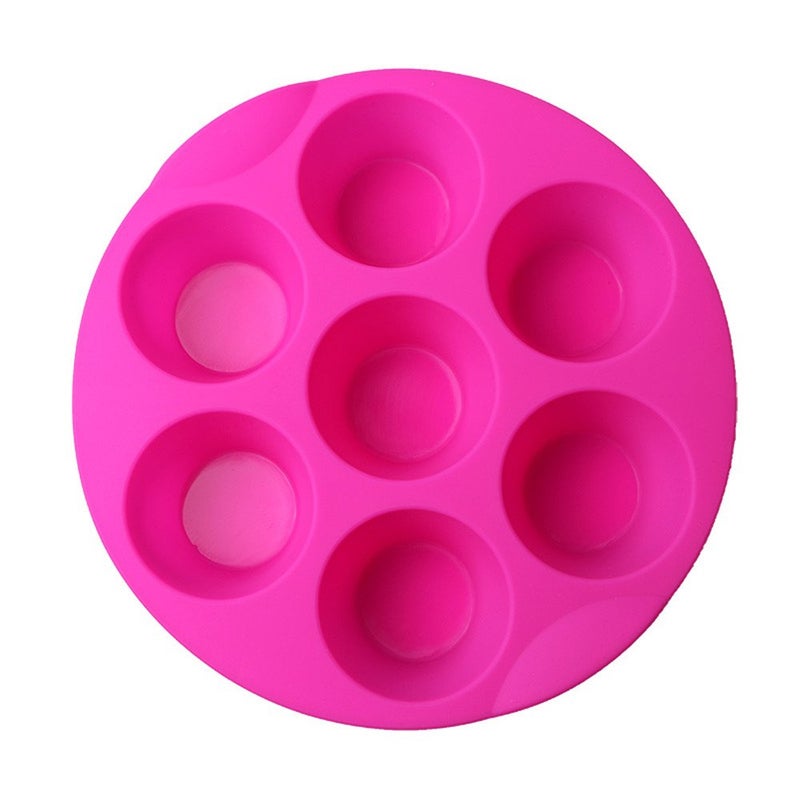 SHEbaking Silicone Muffin Pans for Air Fryer 7 Cavity Muffin Tray Cupcake Pan Nonstick Brownie Cake Mold Round Pudding Recipe Tray Bakeware