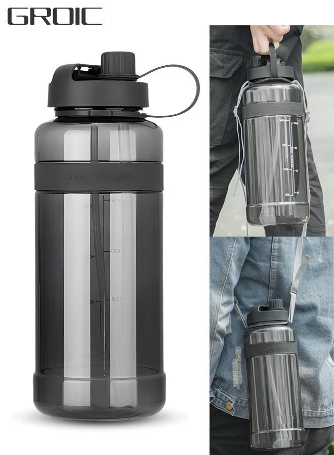 GROIC 33 oz Water Bottles with Removable Straw & Volume Marker, Leakproof Jug for Fitness water Bottle Straw, Sports Strap - Image 1
