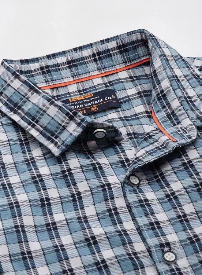 The Indian Garage Co The Indian Garage Co Men Blue Slim Fit Checked Casual Shirt