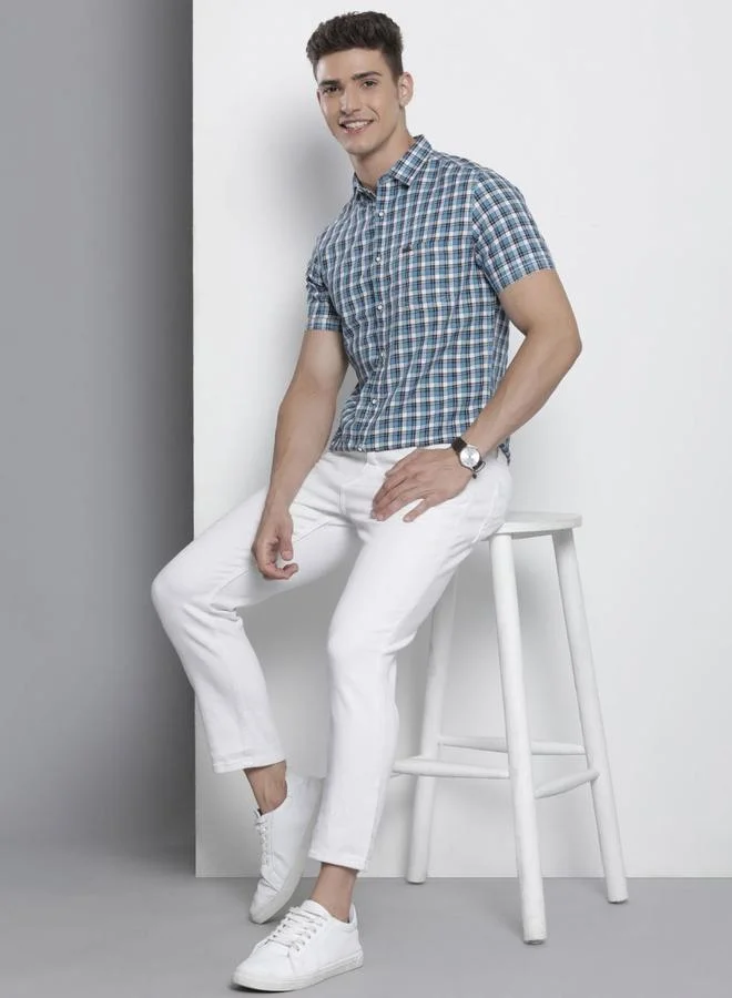 The Indian Garage Co The Indian Garage Co Men Blue Slim Fit Checked Casual Shirt
