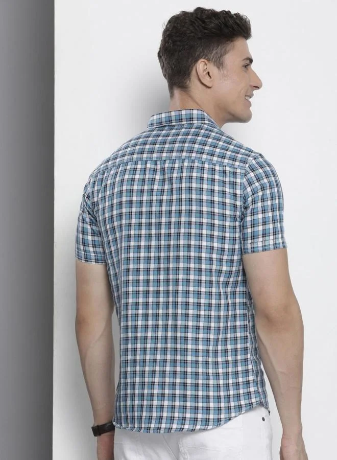 The Indian Garage Co The Indian Garage Co Men Blue Slim Fit Checked Casual Shirt