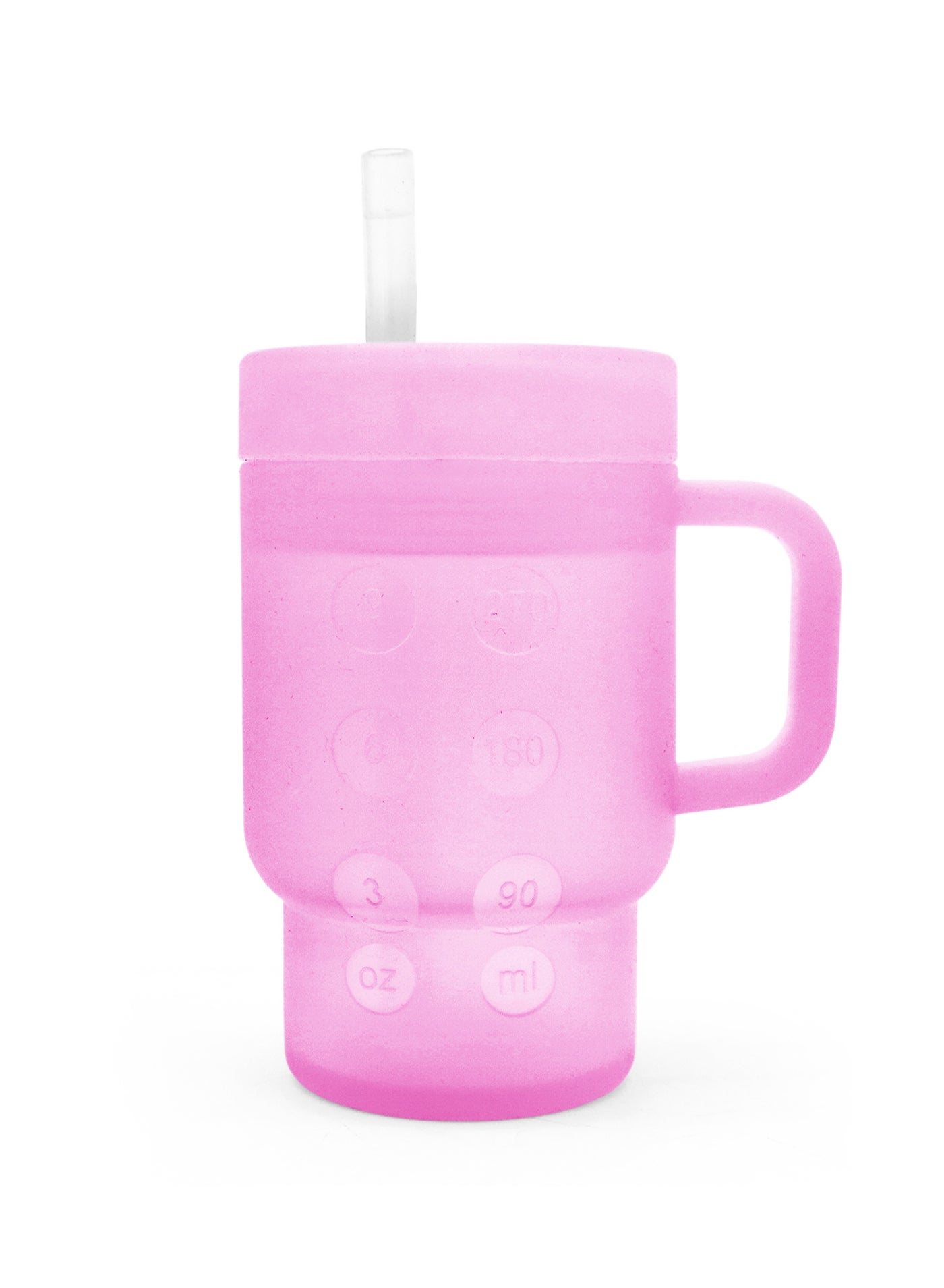 Babies Basic Silicone Tumbler Sippy Cup for Toddlers with Straw and Handle, 360ml, Spill Proof, Clear Design - Pink