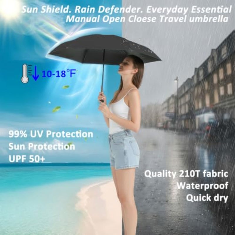 مظلة صغيرة من Travel Essentials للمحفظة مع حقيبة صغيرة الحجم للحماية من أشعة الشمس فوق البنفسجية وخفيفة الوزن وجيب صغير ومظلة يدوية مفتوحة ومغلقة للنساء والرجال تناسب حقيبة الظهر - Image 2