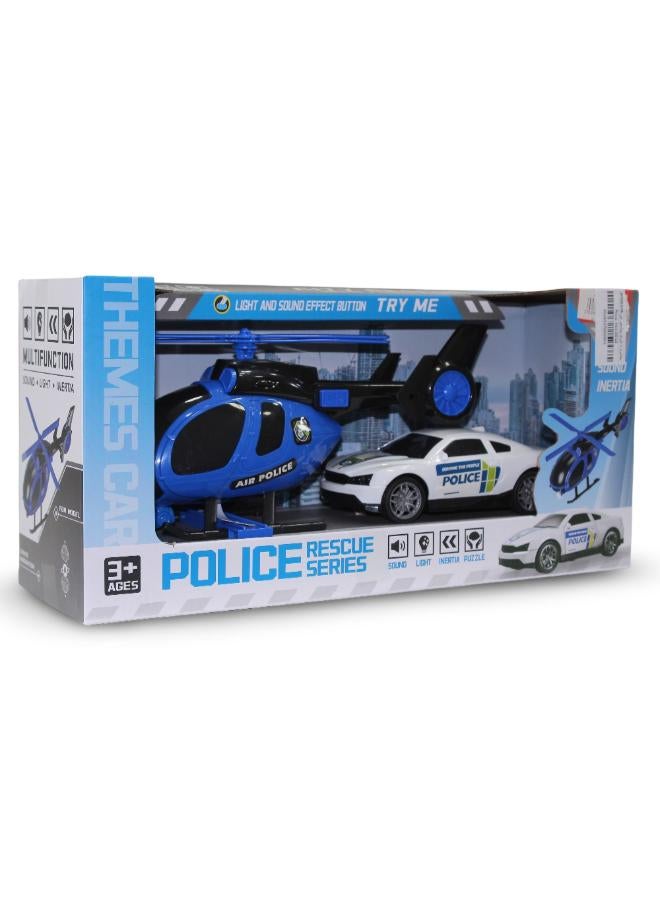 Police Rescue Set with Helicopter & Car – Light & Sound Effects - Image 1