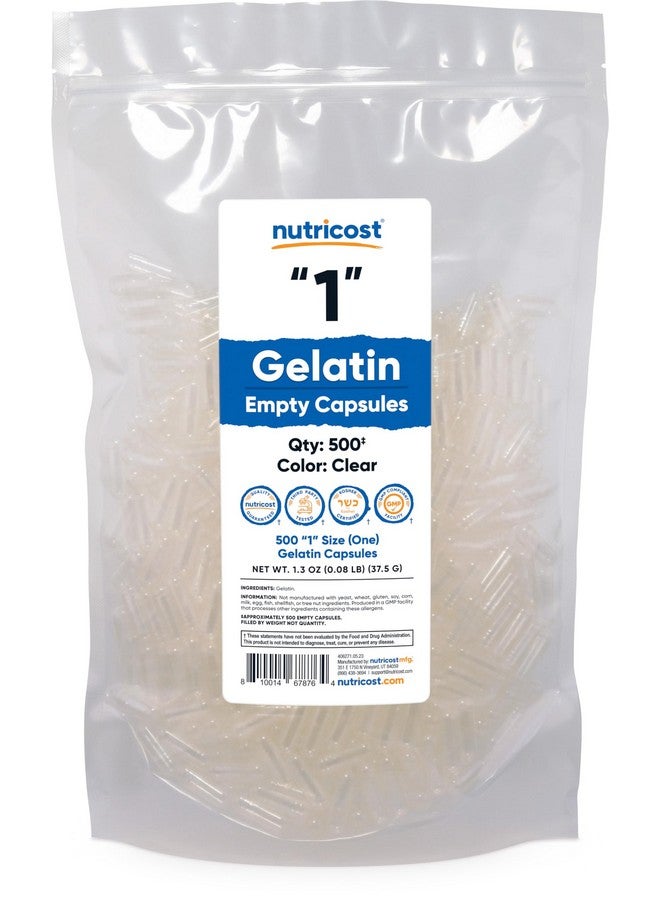 Nutricost Empty Capsules Gelatin Size 1-500 Clear Empty '1' Gel Capsules - Kosher, Non-GMO, Soy Free, Gluten Free - Image 1