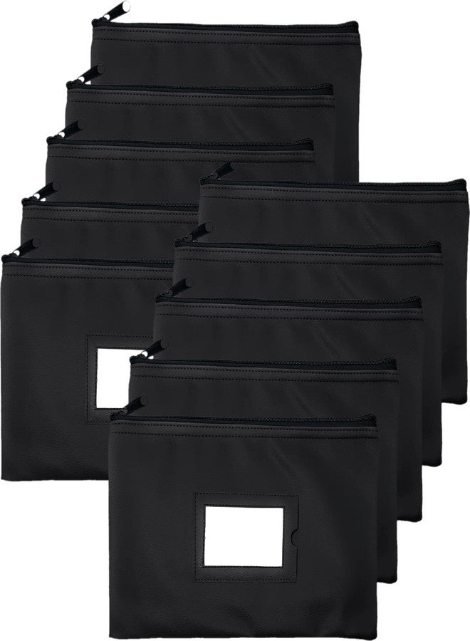 GIDABRAND Money Bank Deposit Bag with zipper | 11x6 inch | Black | Durable Leatherette Money Cash Coin Check Wallet Pouch for Men & Women with Framed ID Window and Blank Card | by GIDABRAND (10) - Image 1