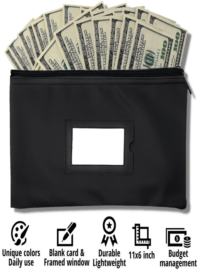 GIDABRAND Money Bank Deposit Bag with zipper | 11x6 inch | Black | Durable Leatherette Money Cash Coin Check Wallet Pouch for Men & Women with Framed ID Window and Blank Card | by GIDABRAND (10) - Image 2