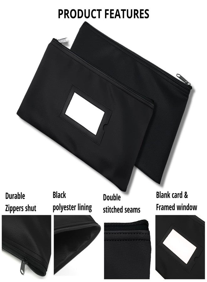GIDABRAND Money Bank Deposit Bag with zipper | 11x6 inch | Black | Durable Leatherette Money Cash Coin Check Wallet Pouch for Men & Women with Framed ID Window and Blank Card | by GIDABRAND (10) - Image 3