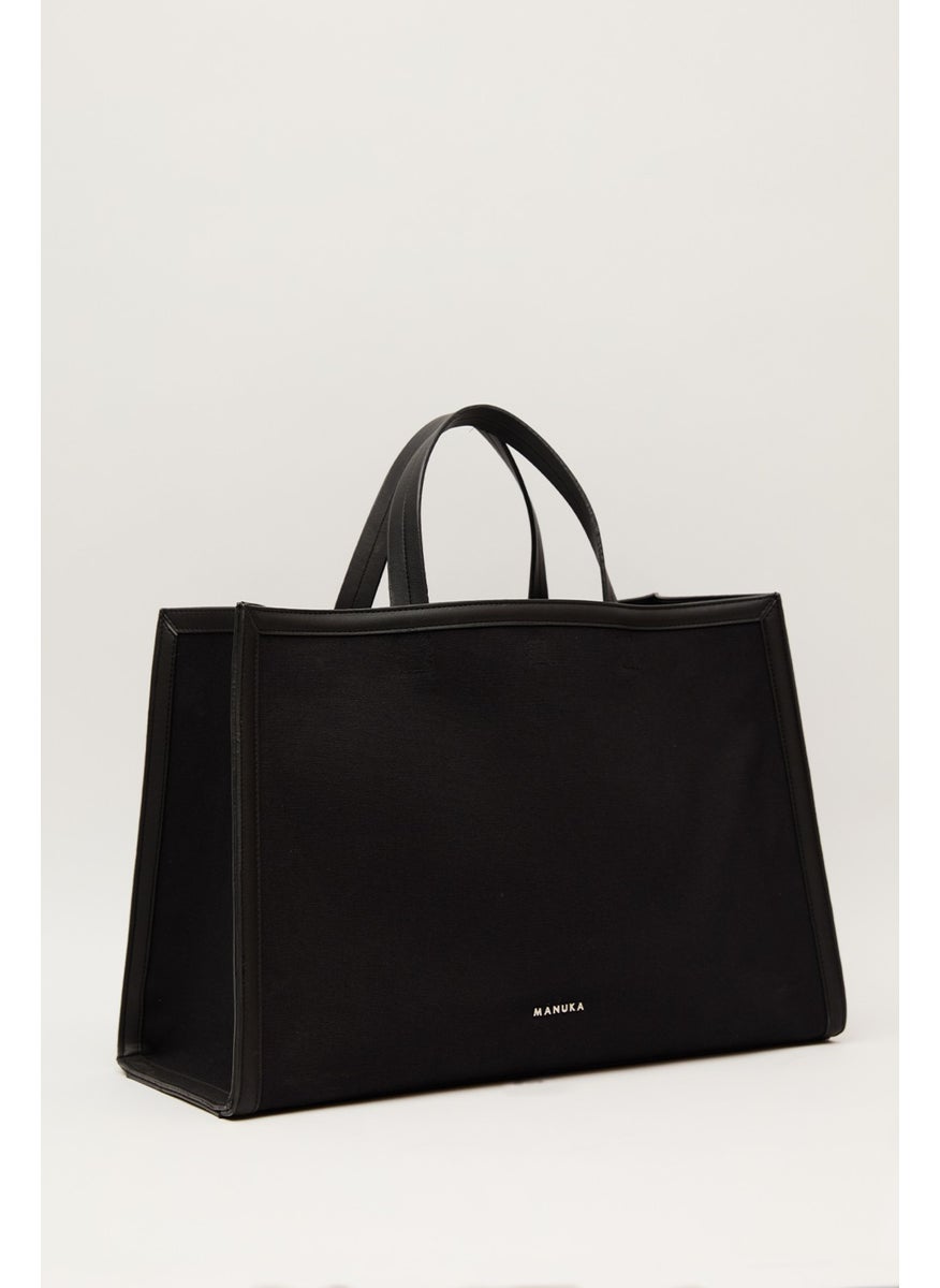 Manuka - Canvas Leather Detailed Shopper Bag Black - Image 1