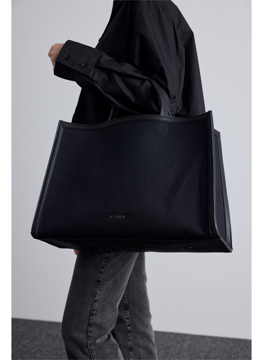 Manuka - Canvas Leather Detailed Shopper Bag Black - Image 1