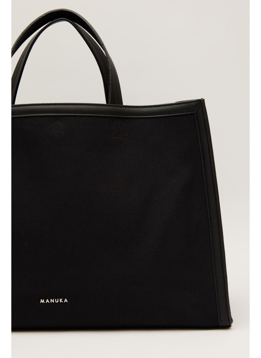 Manuka - Canvas Leather Detailed Shopper Bag Black - Image 1