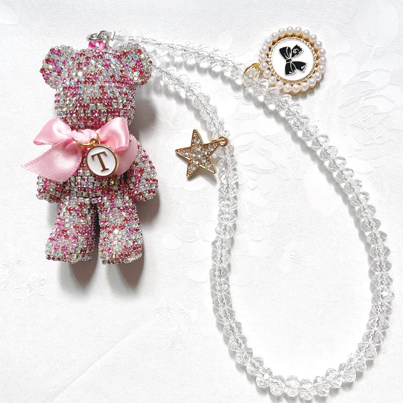 DUNKOING Cute Bling Bear Rear View Mirror Hanging Accessories Sparkle Hanging Ornaments Diamond Bear Charms for Car Mirror (Pink) - Image 3