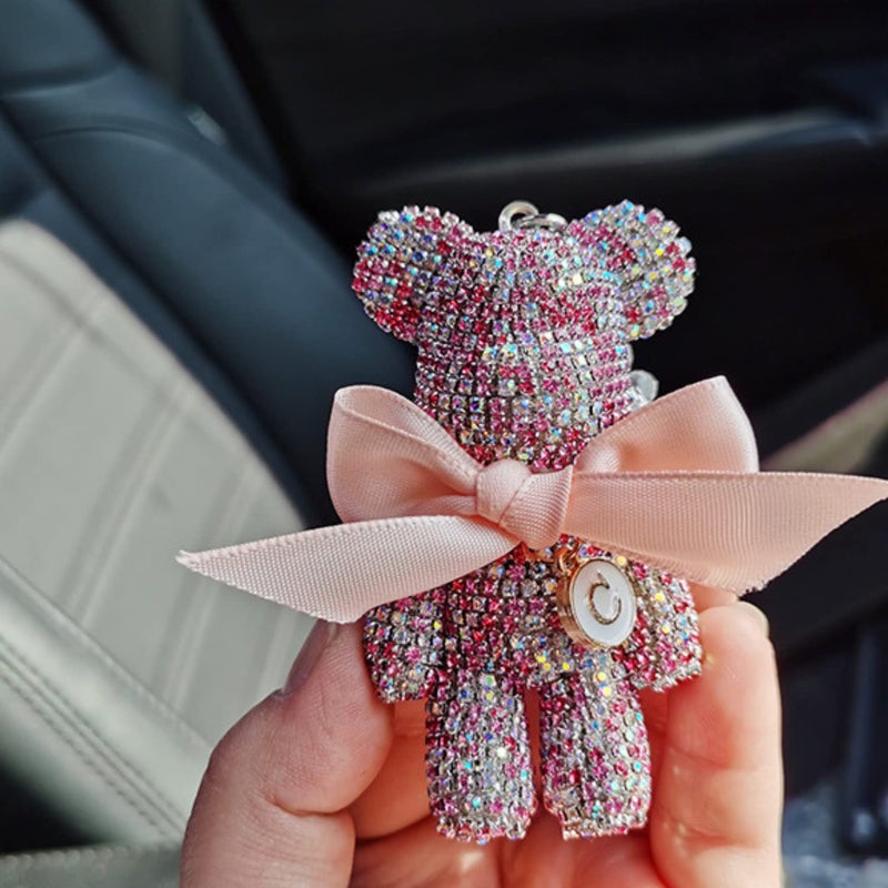 DUNKOING Cute Bling Bear Rear View Mirror Hanging Accessories Sparkle Hanging Ornaments Diamond Bear Charms for Car Mirror (Pink) - Image 2