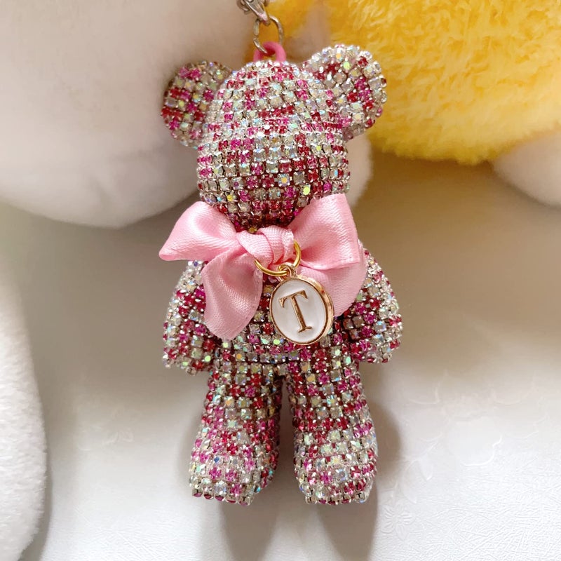DUNKOING Cute Bling Bear Rear View Mirror Hanging Accessories Sparkle Hanging Ornaments Diamond Bear Charms for Car Mirror (Pink) - Image 5