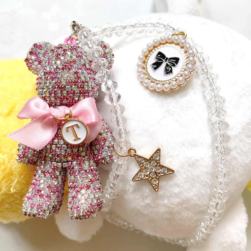 DUNKOING Cute Bling Bear Rear View Mirror Hanging Accessories Sparkle Hanging Ornaments Diamond Bear Charms for Car Mirror (Pink) - Image 4