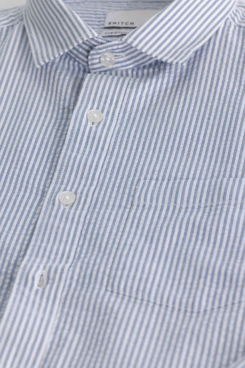 SNITCH Blue Slim Fit Stripes Shirt