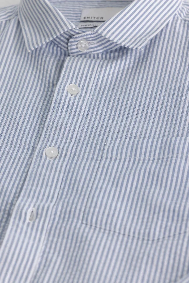 SNITCH Blue Slim Fit Stripes Shirt
