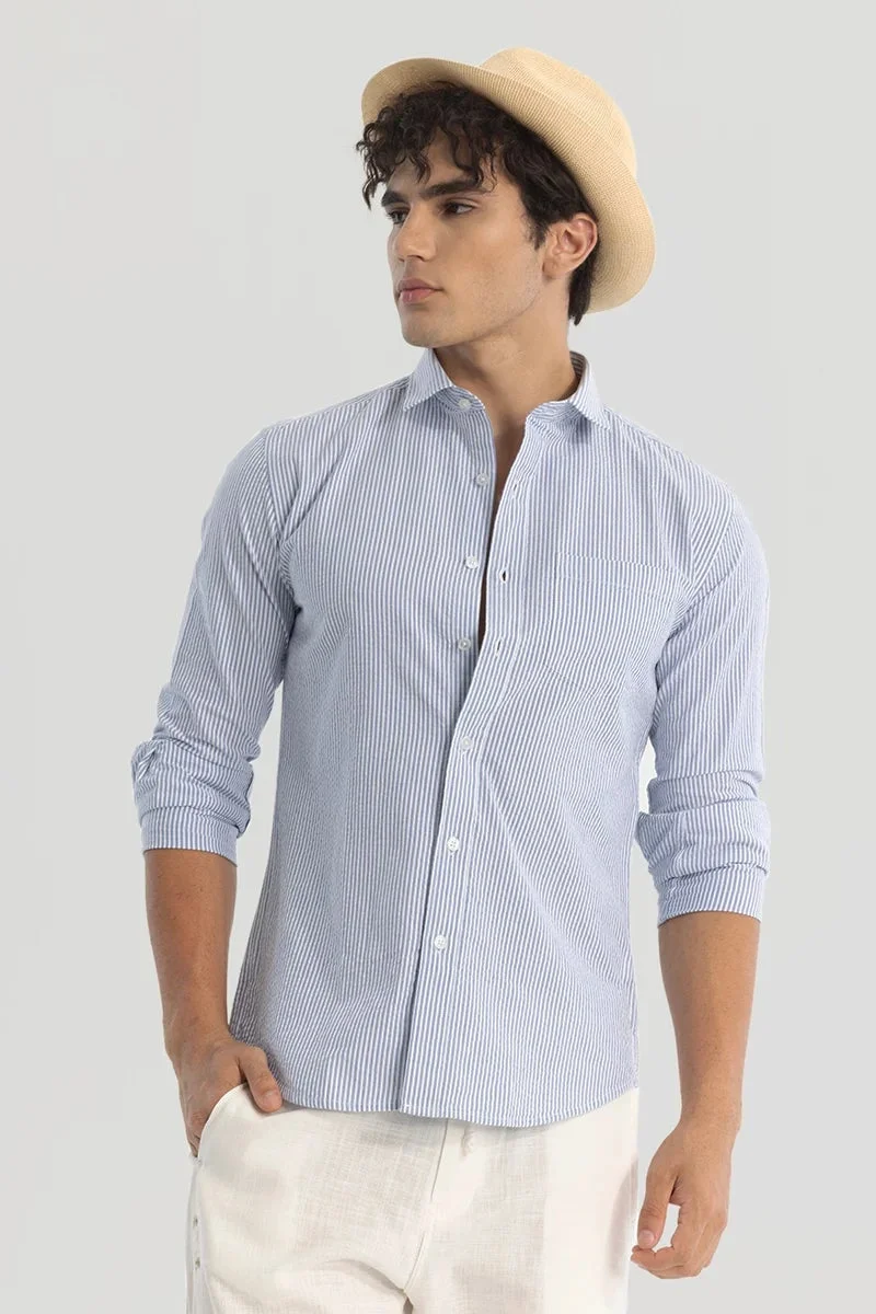 SNITCH Blue Slim Fit Stripes Shirt