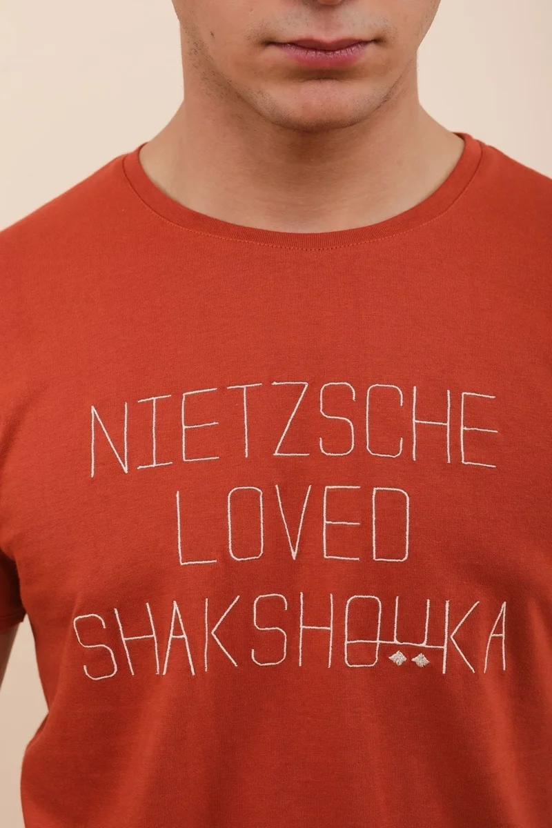 Lyoum Nietzsche loved Shakshouka T-Shirt - Terracota 100% Cotton