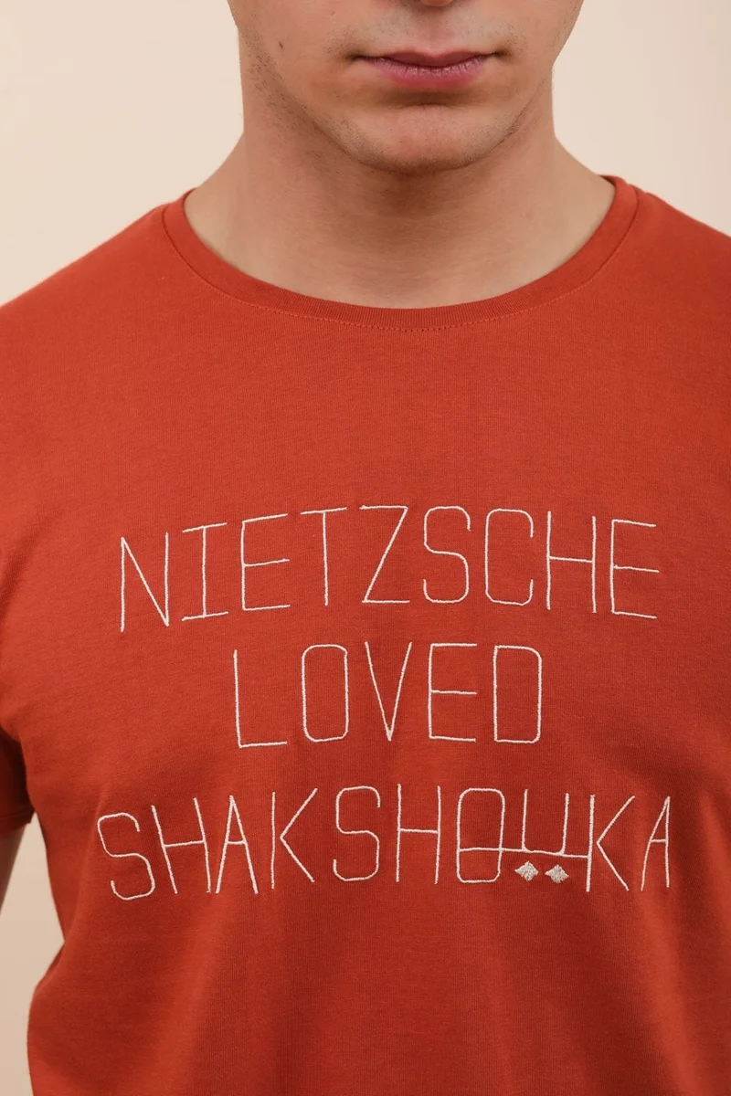 Lyoum Nietzsche loved Shakshouka T-Shirt - Terracota 100% Cotton