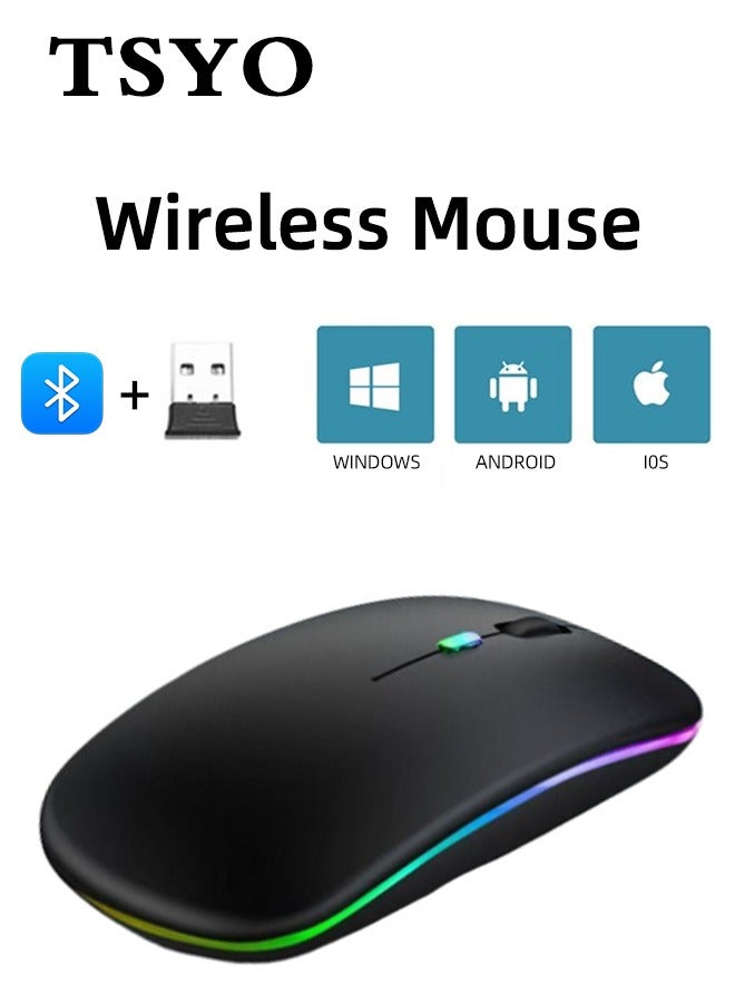 TSYO Ultra-Thin Wireless Bluetooth Mouse ,Bluetooth 5.1 + USB, 2.4G Rechargeable 600.0 mAh M40 Wireless Silent Mouse Ergonomic Design 3 Adjustable DPI Black - Image 1