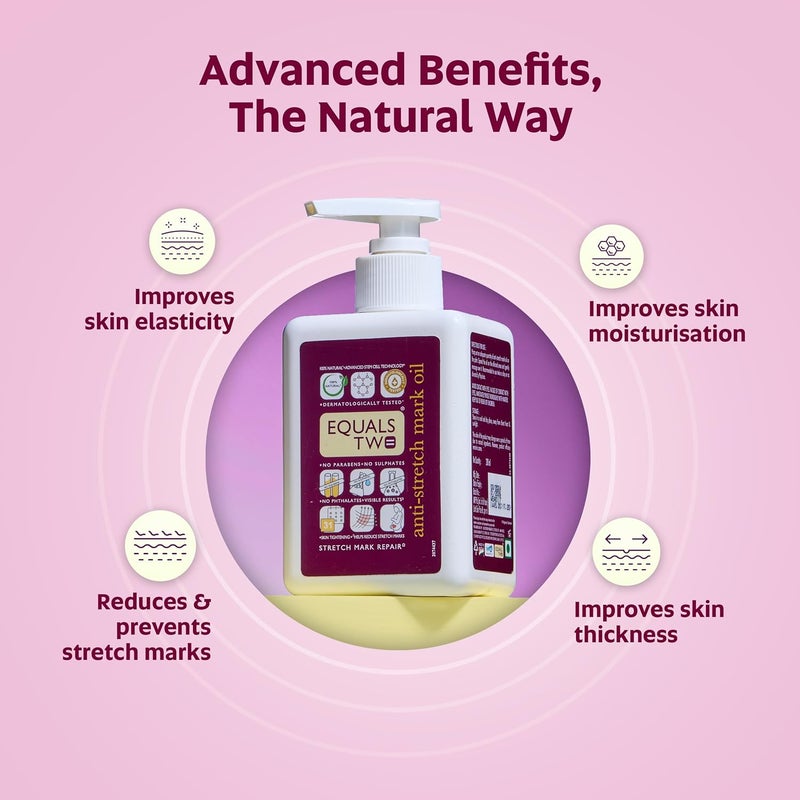 EQUALSTWO Anti Stretch Mark Oil 200ml 100 Natural Stretch Marks Removal Oil for Pregnancy Enriched with Flex Seeds  Oat Oil to Lighten Scars Dermatologically Tested No Paraben No Sulphate - Image 5