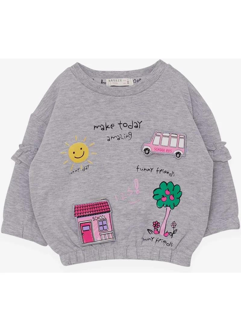 Breeze Girl's Sweatshirt School Themed 1-4 Years, Gray Melange