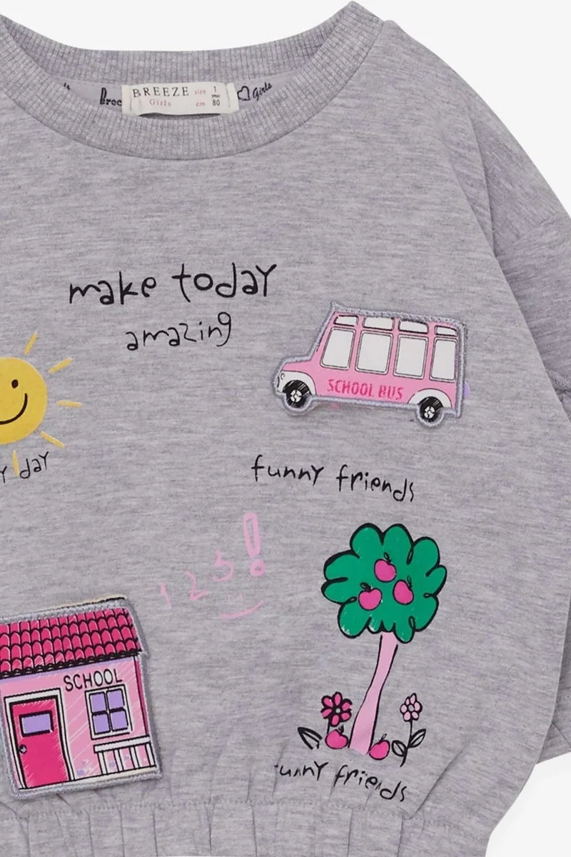 Breeze Girl's Sweatshirt School Themed 1-4 Years, Gray Melange