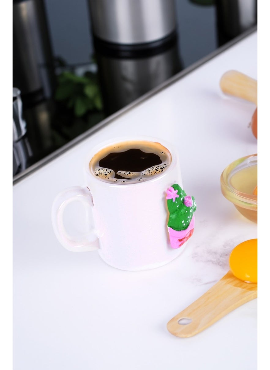 Bizimevde Special Design Embossed Cactus Figured Colored Porcelain Mug  - Image 2