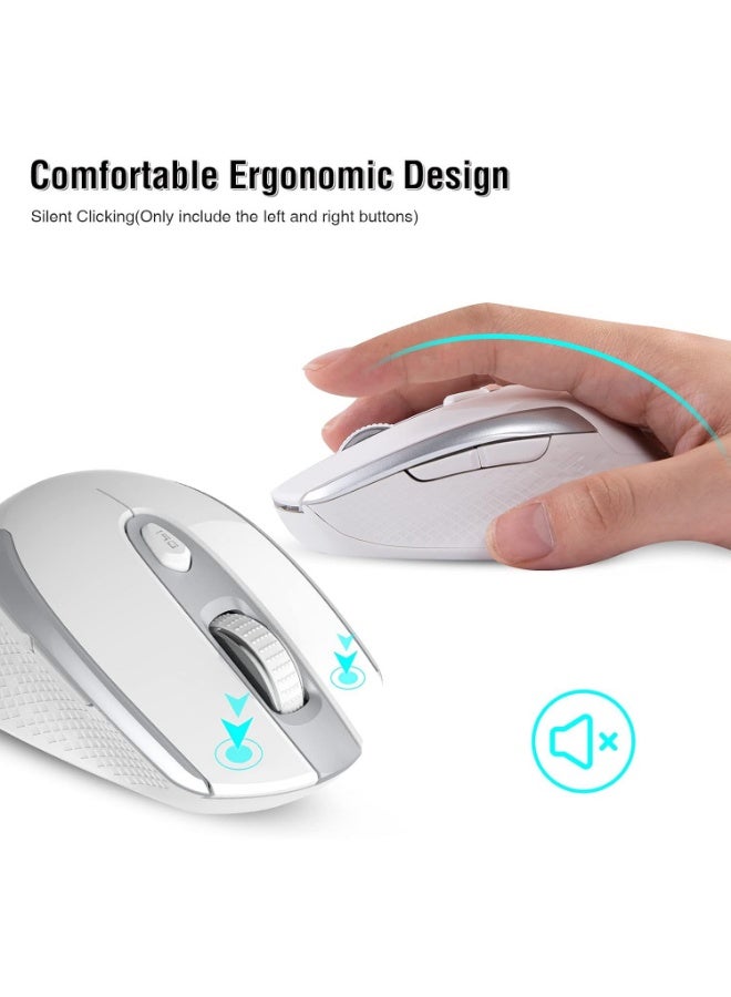 TM004 Wireless Mouse – 6 Buttons Silent Clicks, 2.4GHz Cordless Mouse with 3 Adjustable DPI Levels & Ergonomic Design for Laptop, PC & Chromebook (White) - Image 5
