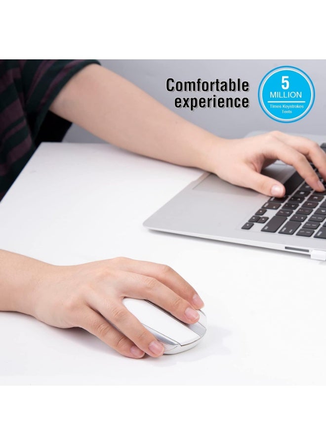TM004 Wireless Mouse – 6 Buttons Silent Clicks, 2.4GHz Cordless Mouse with 3 Adjustable DPI Levels & Ergonomic Design for Laptop, PC & Chromebook (White) - Image 2