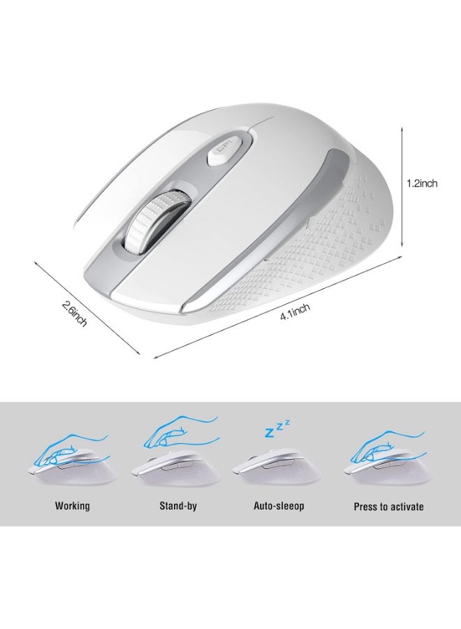 TM004 Wireless Mouse – 6 Buttons Silent Clicks, 2.4GHz Cordless Mouse with 3 Adjustable DPI Levels & Ergonomic Design for Laptop, PC & Chromebook (White) - Image 3