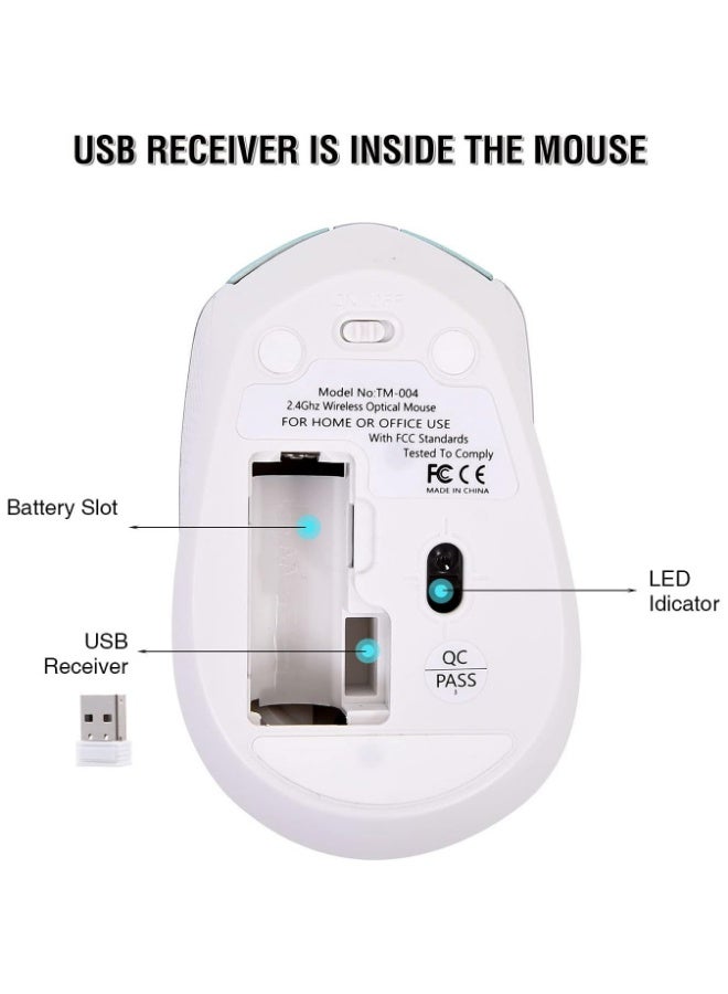TM004 Wireless Mouse – 6 Buttons Silent Clicks, 2.4GHz Cordless Mouse with 3 Adjustable DPI Levels & Ergonomic Design for Laptop, PC & Chromebook (White) - Image 4