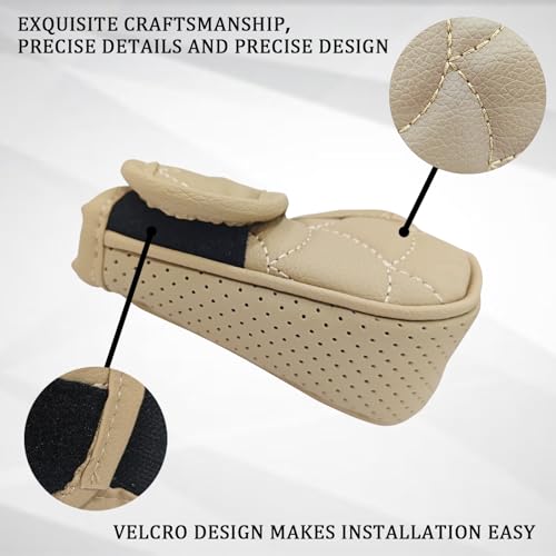 Hirificing Gear Shift Knob Cover PU Leather Car Stick Shift Knob Cover, Manual/Automatic Automotive Gear Handle Shifter Knob Rod Dust Cover Waterproof and Breathable Protector（Beige） - Image 5