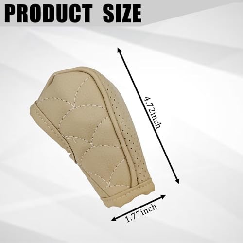 Hirificing Gear Shift Knob Cover PU Leather Car Stick Shift Knob Cover, Manual/Automatic Automotive Gear Handle Shifter Knob Rod Dust Cover Waterproof and Breathable Protector（Beige） - Image 2