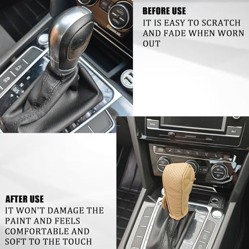 Hirificing Gear Shift Knob Cover PU Leather Car Stick Shift Knob Cover, Manual/Automatic Automotive Gear Handle Shifter Knob Rod Dust Cover Waterproof and Breathable Protector（Beige） - Image 3