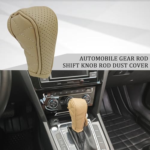 Hirificing Gear Shift Knob Cover PU Leather Car Stick Shift Knob Cover, Manual/Automatic Automotive Gear Handle Shifter Knob Rod Dust Cover Waterproof and Breathable Protector（Beige） - Image 4