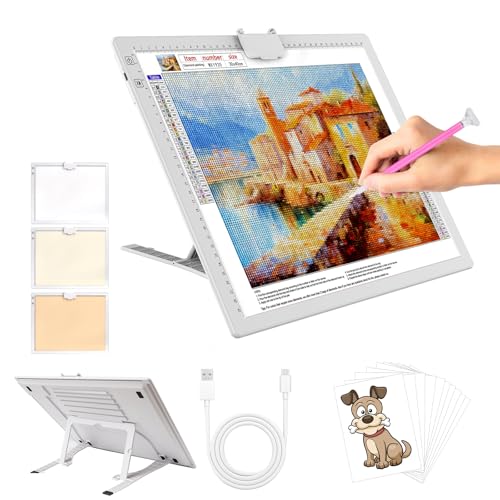 YINGWOND A3 Rechargeable LED Light PadLight Box for Tracing with Integrated Stand3 Light Colors 6 Levels of Brightness and stepless dimmingLight Board for Diamond PaintingDrawingArtists - Image 1