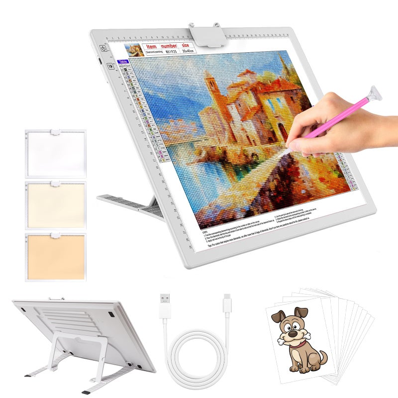 YINGWOND A3 Rechargeable LED Light PadLight Box for Tracing with Integrated Stand3 Light Colors 6 Levels of Brightness and stepless dimmingLight Board for Diamond PaintingDrawingArtists - Image 2
