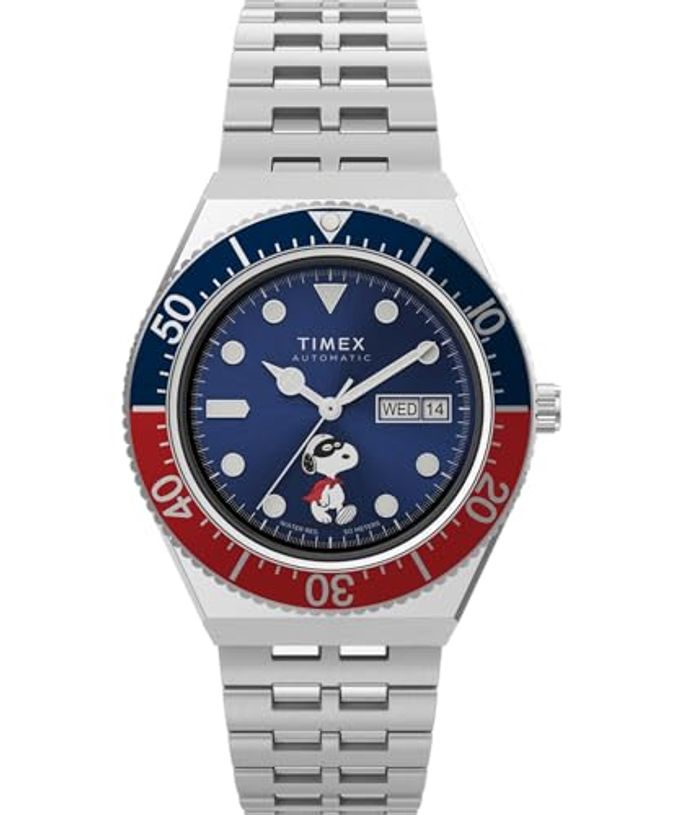 TIMEX Men'S M79 Automatic Peanuts Masked Marvel 40Mm Watch Stainless Steel Bracelet Blue Dial Stainless Steel Case - Image 1