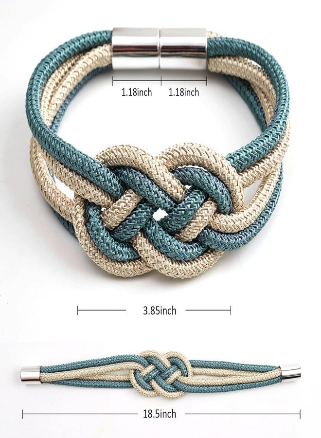 NICEEC 2 Pack Strong Magnetic Curtain Tiebacks Upgrade Nordic Simple Style Drape Tie Backs Double Color Weave Rope Knot Decorative Curtain Holdbacks for Home & Office Window Drapery (Teal & Beige) - Image 5