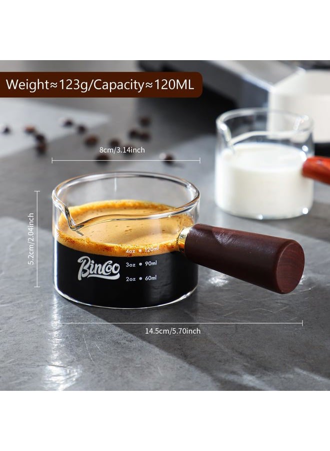 Bincoo Espresso Shot Glasses with Wood Handle, 120ml Glass Coffee Bean Dosing Cup with Single Spout,Clear Espresso Measuring Cup Glass for Barista Coffee Measure - Image 2