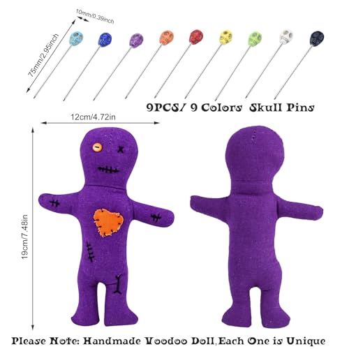 Waybas 10Pcs Voodoo Doll Kit Real Voodoo Dolls with 9 Skull Pins Creepy Ghost Doll Revenge Spells Voodoo Doll Relieve Stress Horror Doll for Halloween Christmas Birthday Ornament Decoration Purple - Image 5