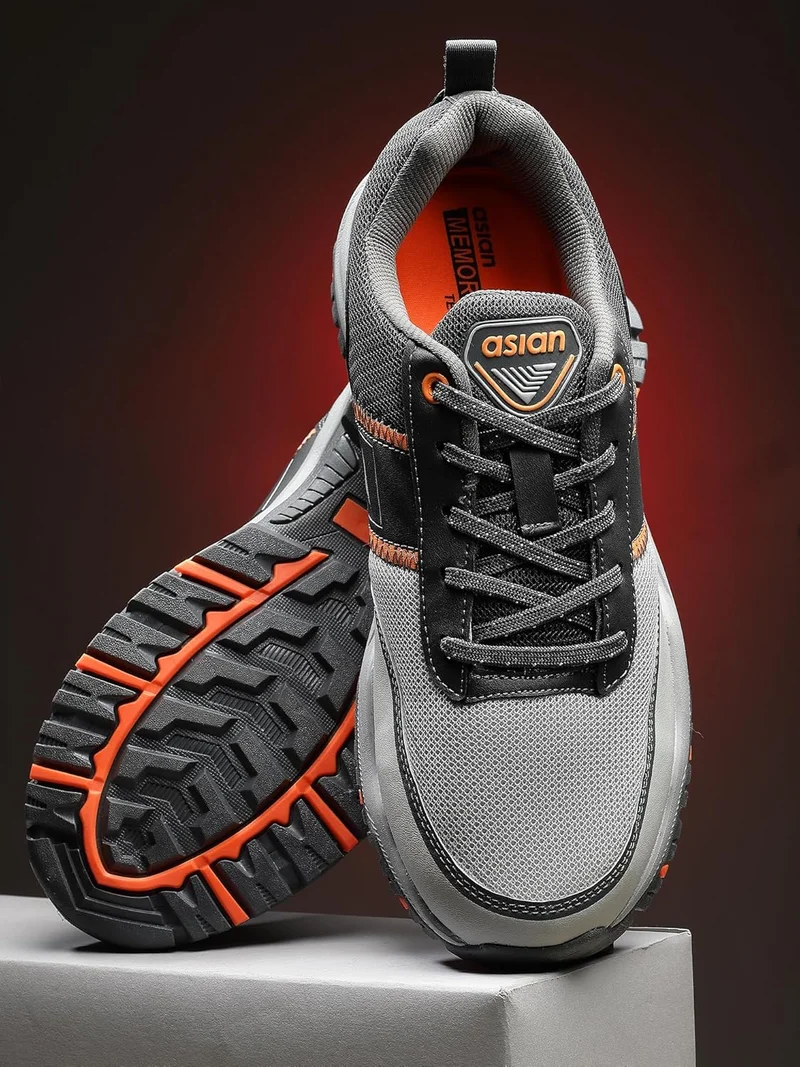 Asian Grey Orange Sports Shoes for Men and Boys